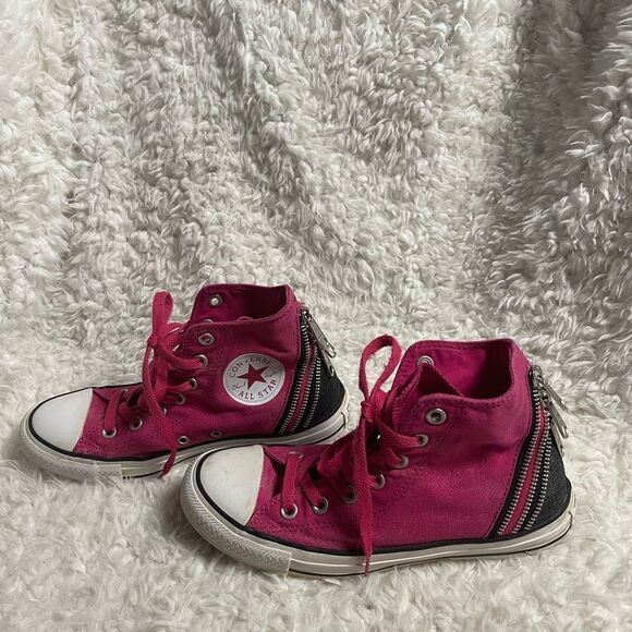 Converse CT All Star Hi Top Tri -Zip hot pink & black sparkly sneakers SZ 7.5 - Picture 2 of 12